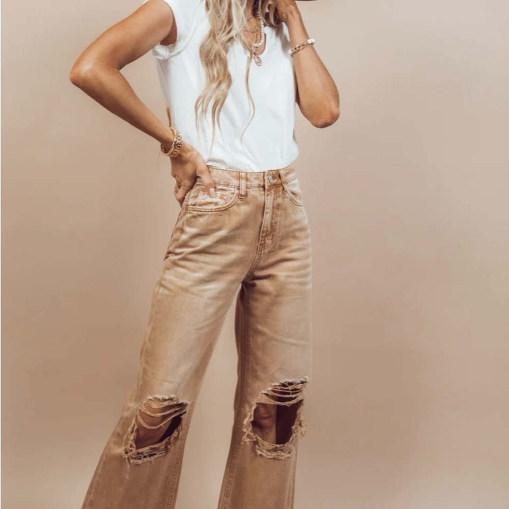Stylish Tan Distressed Women Jeans